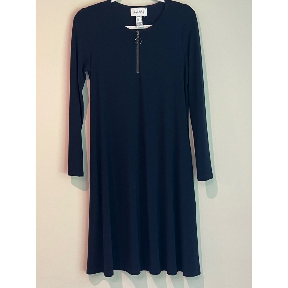 Joseph‎ Ribkoff Navy Blue O-Ring Zip Long Sleeve A-Line Dress Women's Size 8
